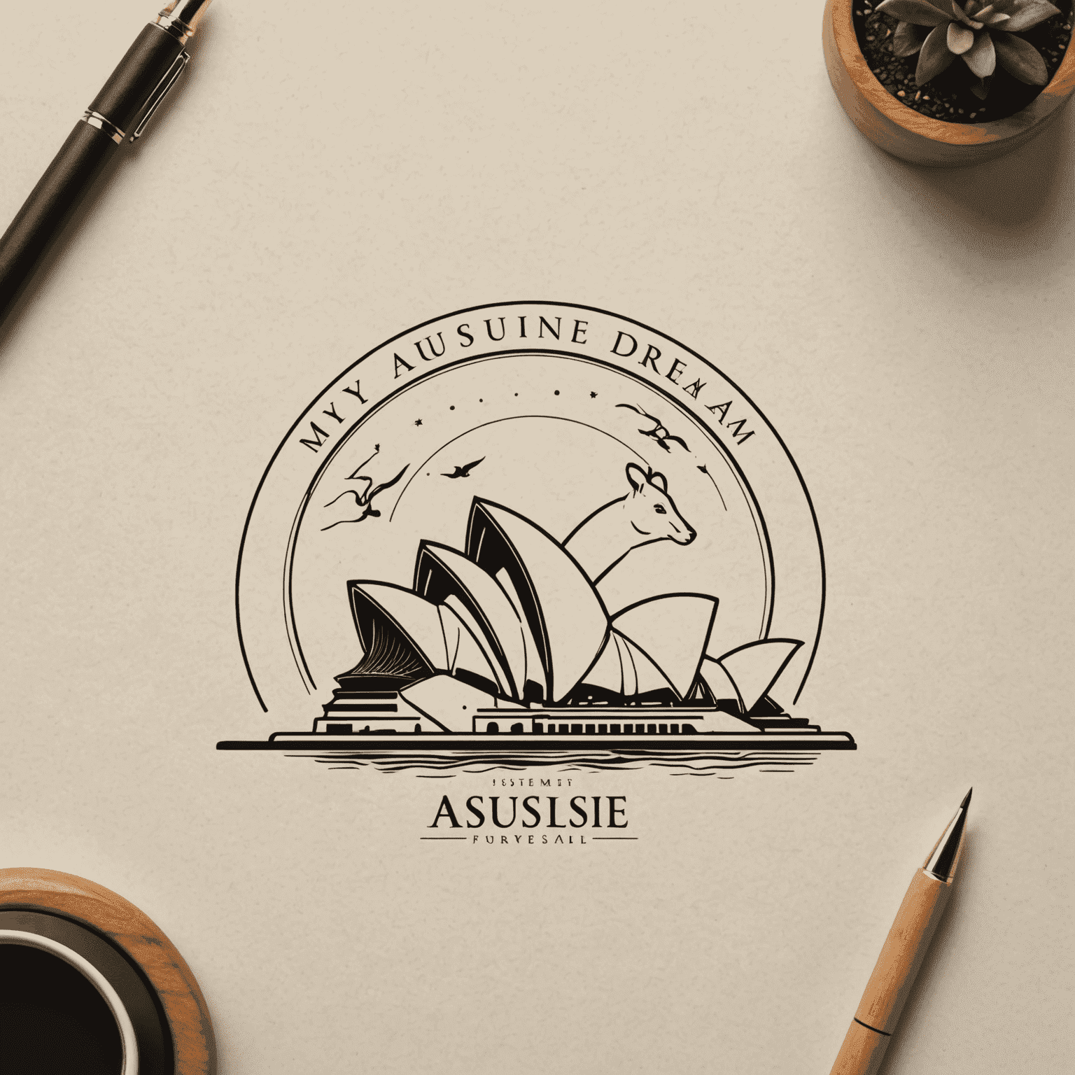 My Aussie Dream logo featuring iconic Australian elements like a kangaroo silhouette and the Sydney Opera House