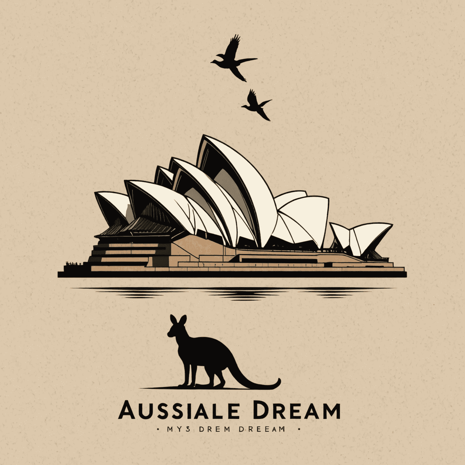 My Aussie Dream logo featuring iconic Australian elements like a kangaroo silhouette and the Sydney Opera House