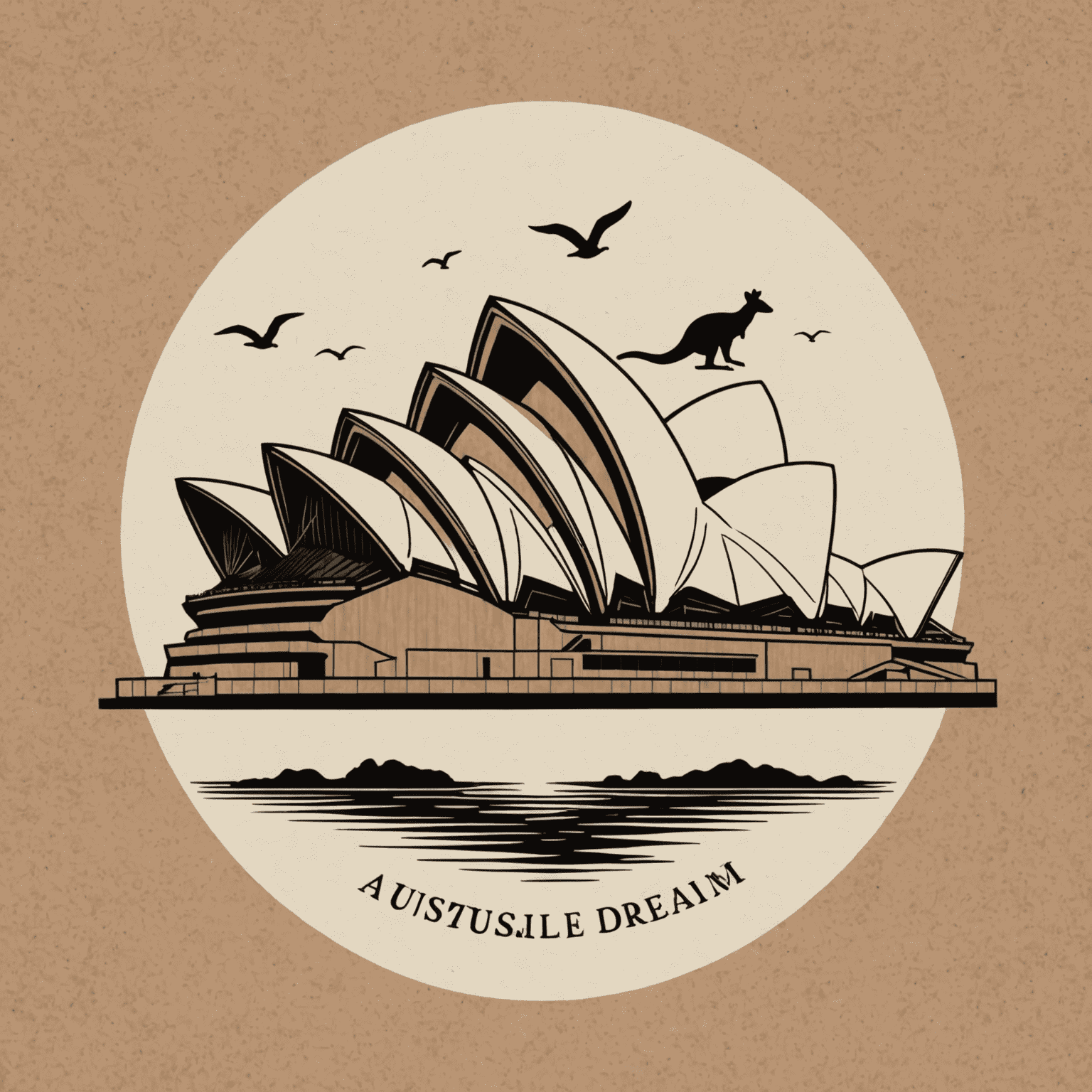 My Aussie Dream logo featuring iconic Australian elements like a kangaroo silhouette and the Sydney Opera House