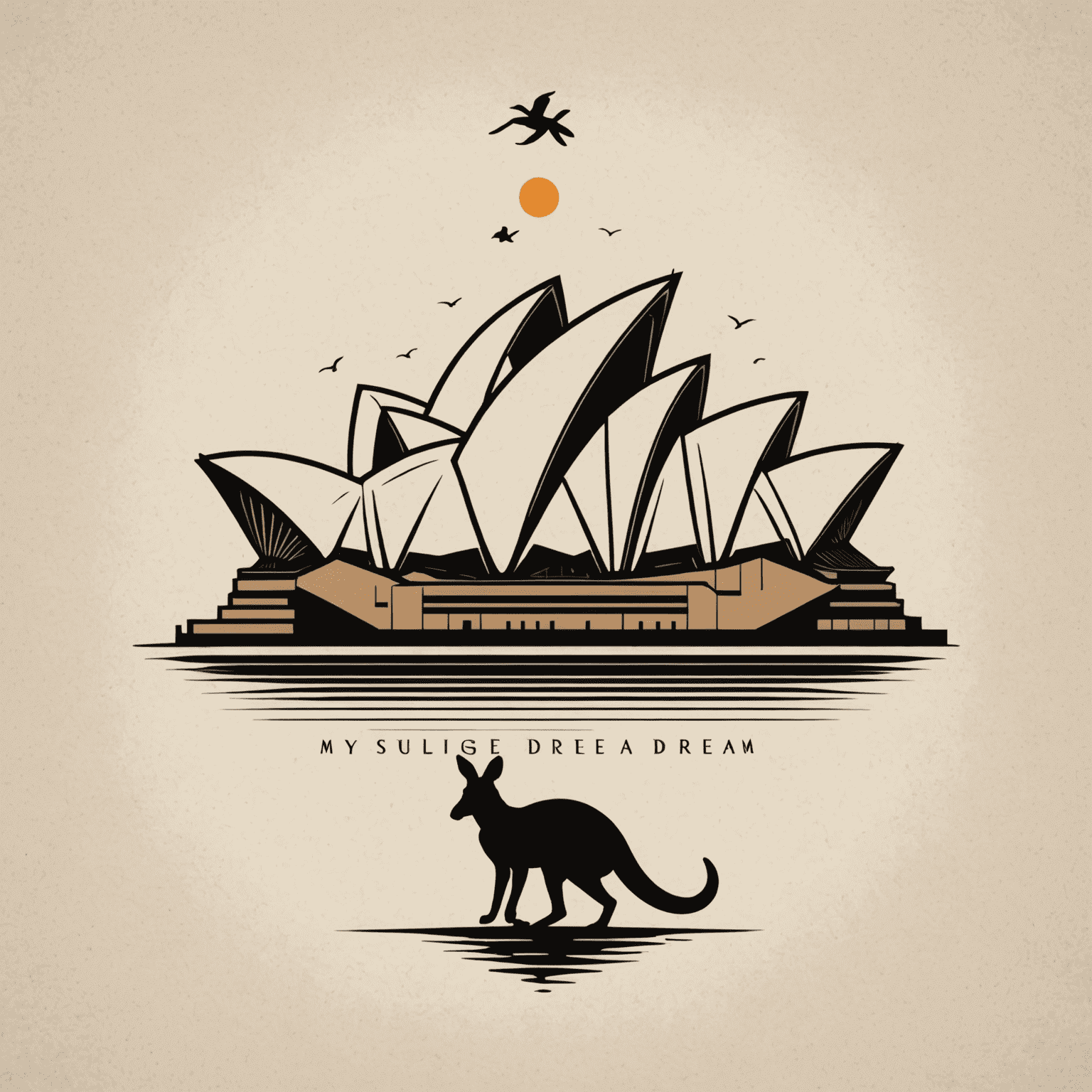 My Aussie Dream logo featuring iconic Australian elements like a kangaroo silhouette and the Sydney Opera House