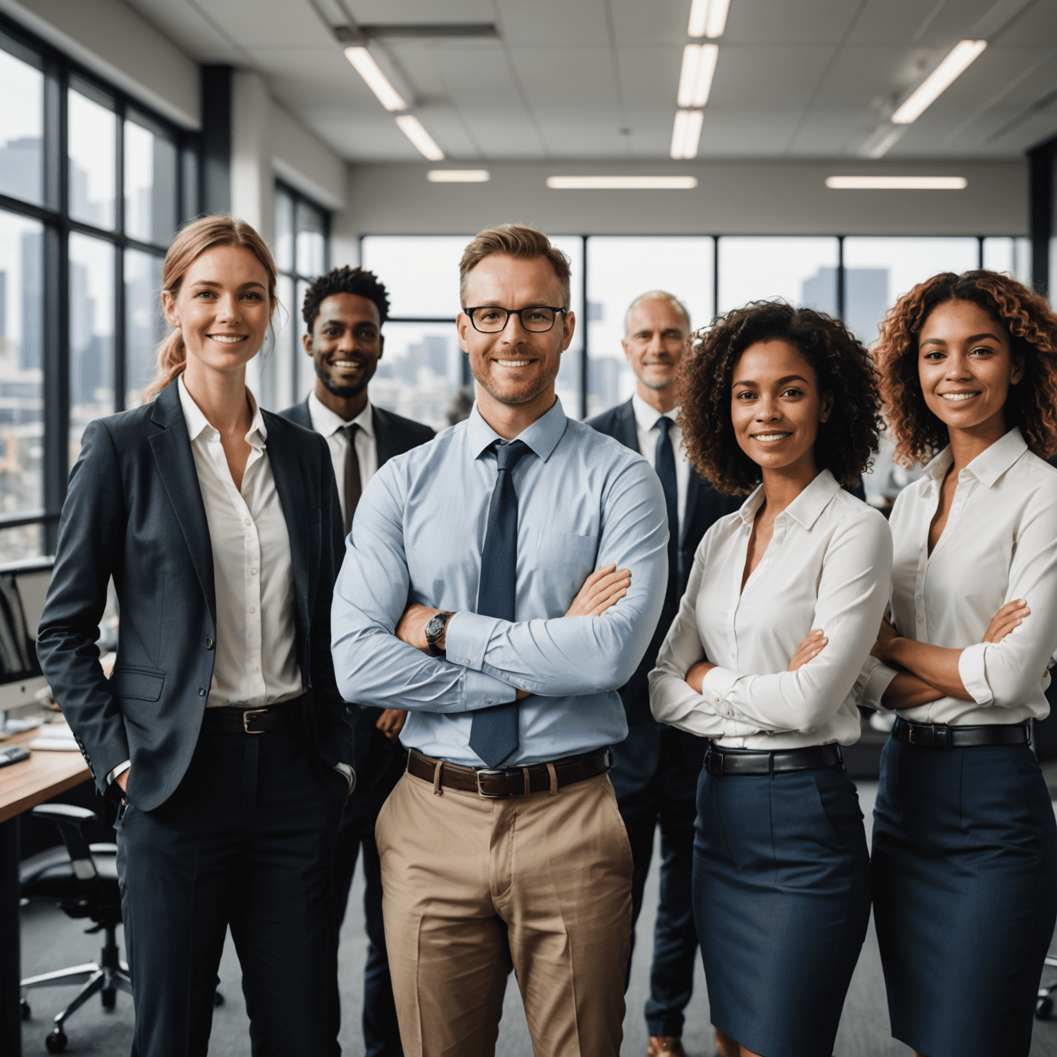A group of diverse professionals working in an Australian office, representing skilled workers who have obtained visas to work in Australia