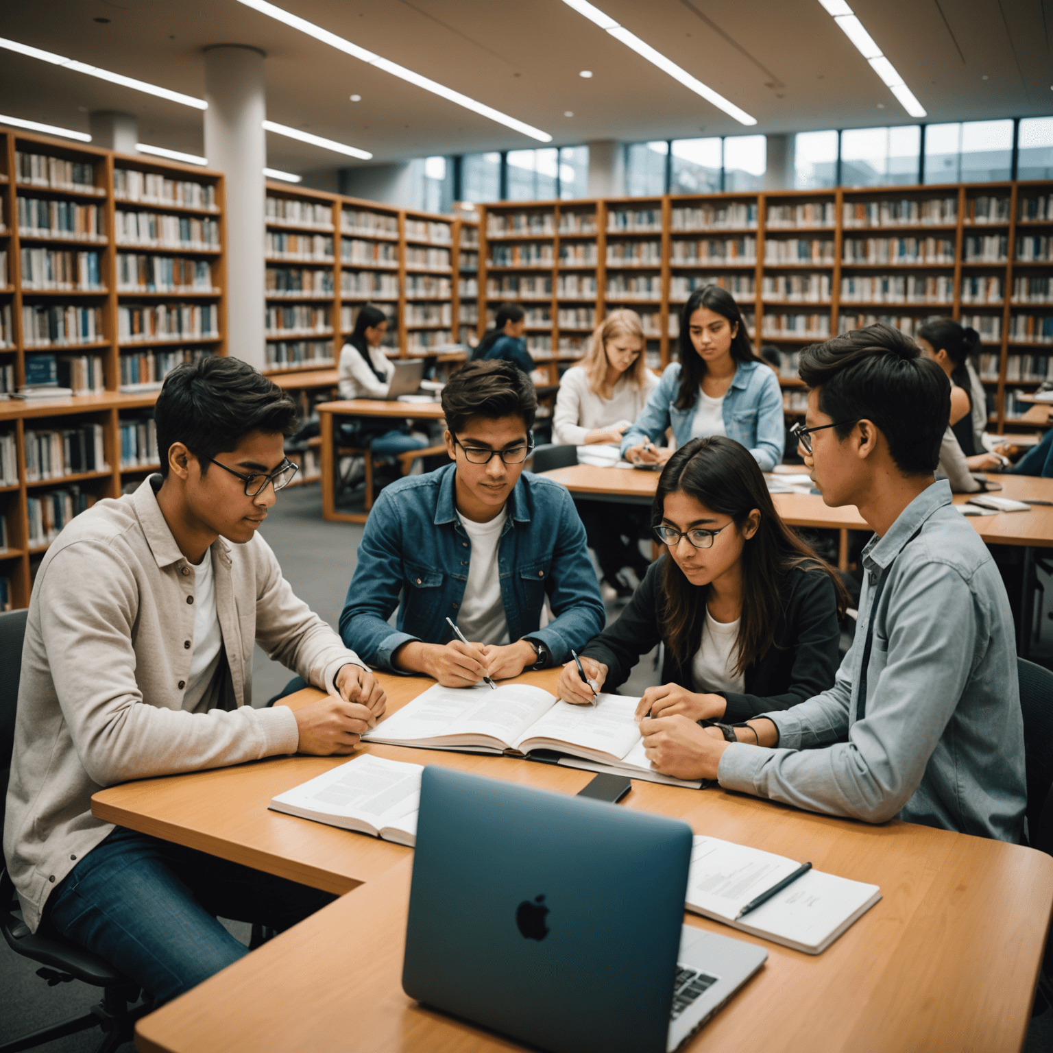 A diverse group of international students studying in a modern Australian university library, representing the opportunities available through student visas