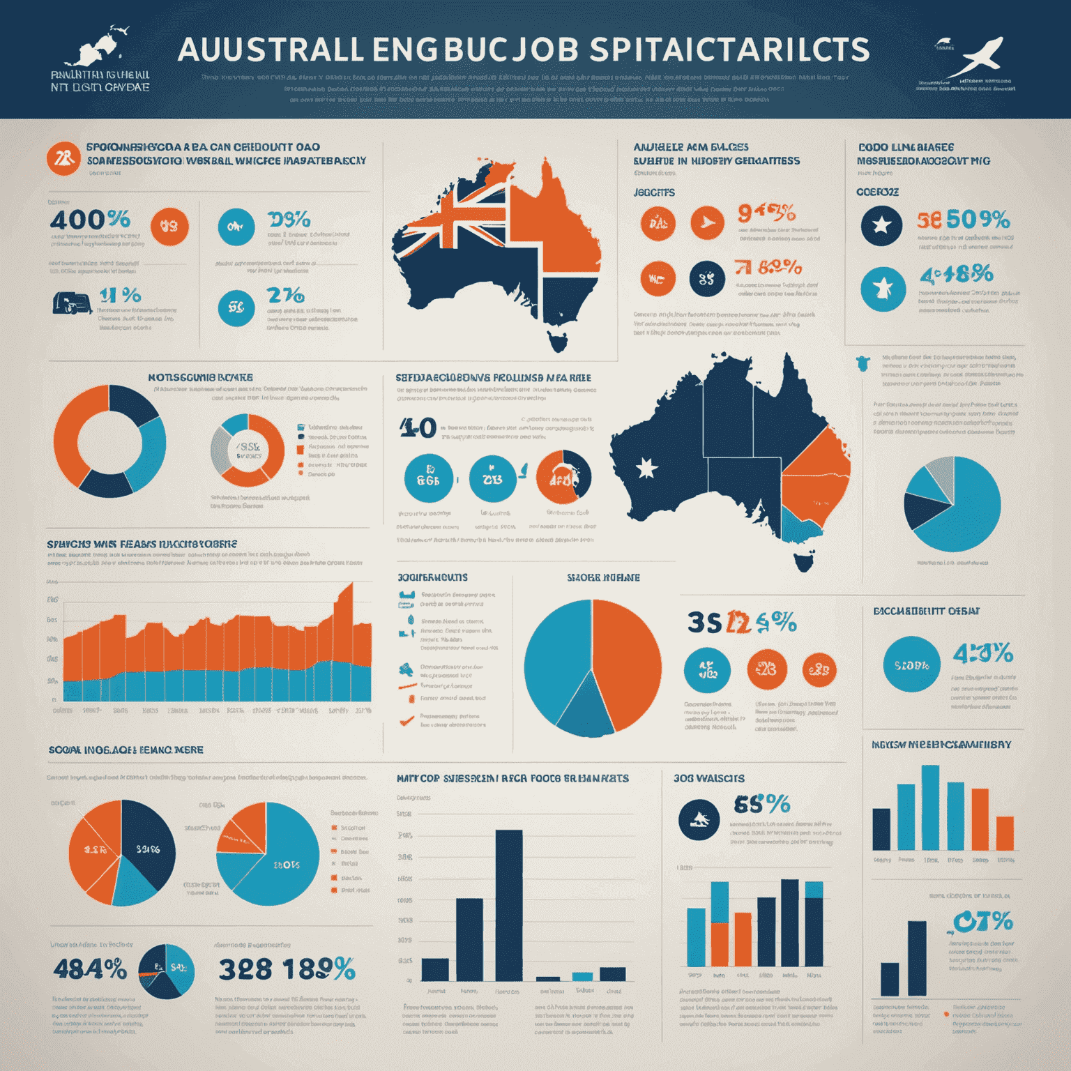 Infographic showing Australian job market statistics, including wage growth charts and emerging industry icons